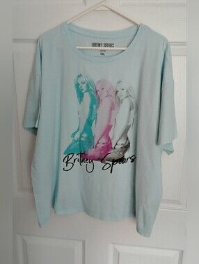 Britney Spears Graphic Tee in Light Blue with Pink & Teal Print